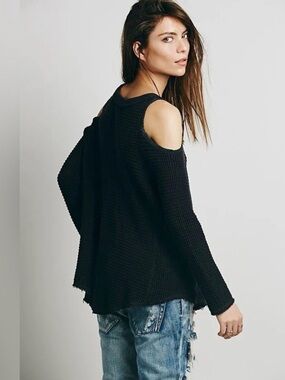 Free People Sunrise Cold shoulder thermal waffle knit sweater